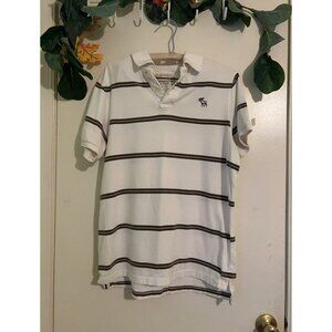 Abercrombie & Fitch Polo Shirt Mens XL Muscle Fit Blue Striped Moose Embroidered